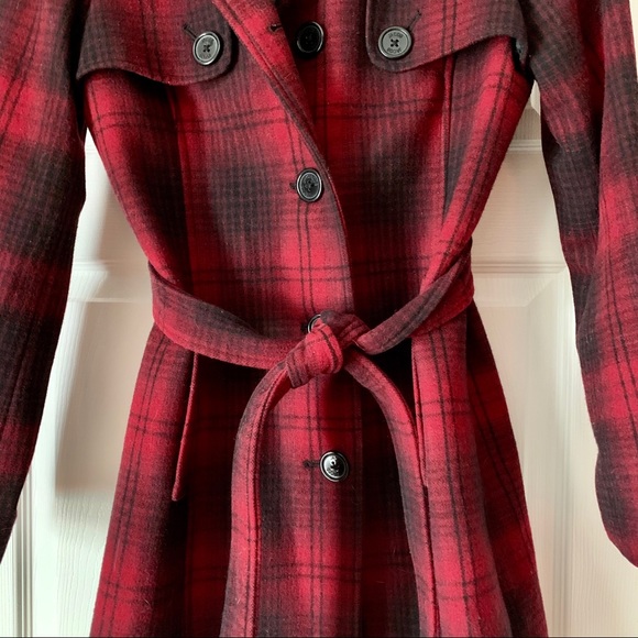 Jacob Red Plaid Wool Belted Peacoat, size 7 - Picture 2 of 6